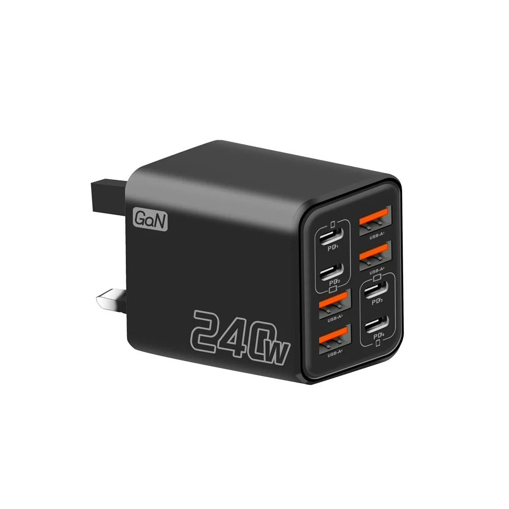 240W GaN 8-Port USB-C PD Fast Charger | QC 3.0 Wall Adapter