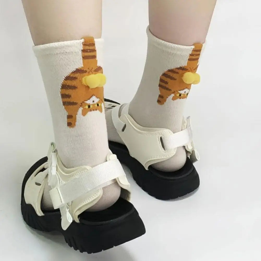 Funny Cat Egg Socks Fashion Cartoon Cotton Socks Soft Cozy Daily Wear Warm Socks 3D Cat Print Kawaii Knitting Socks Peaceful Pleasures Health and Wellness