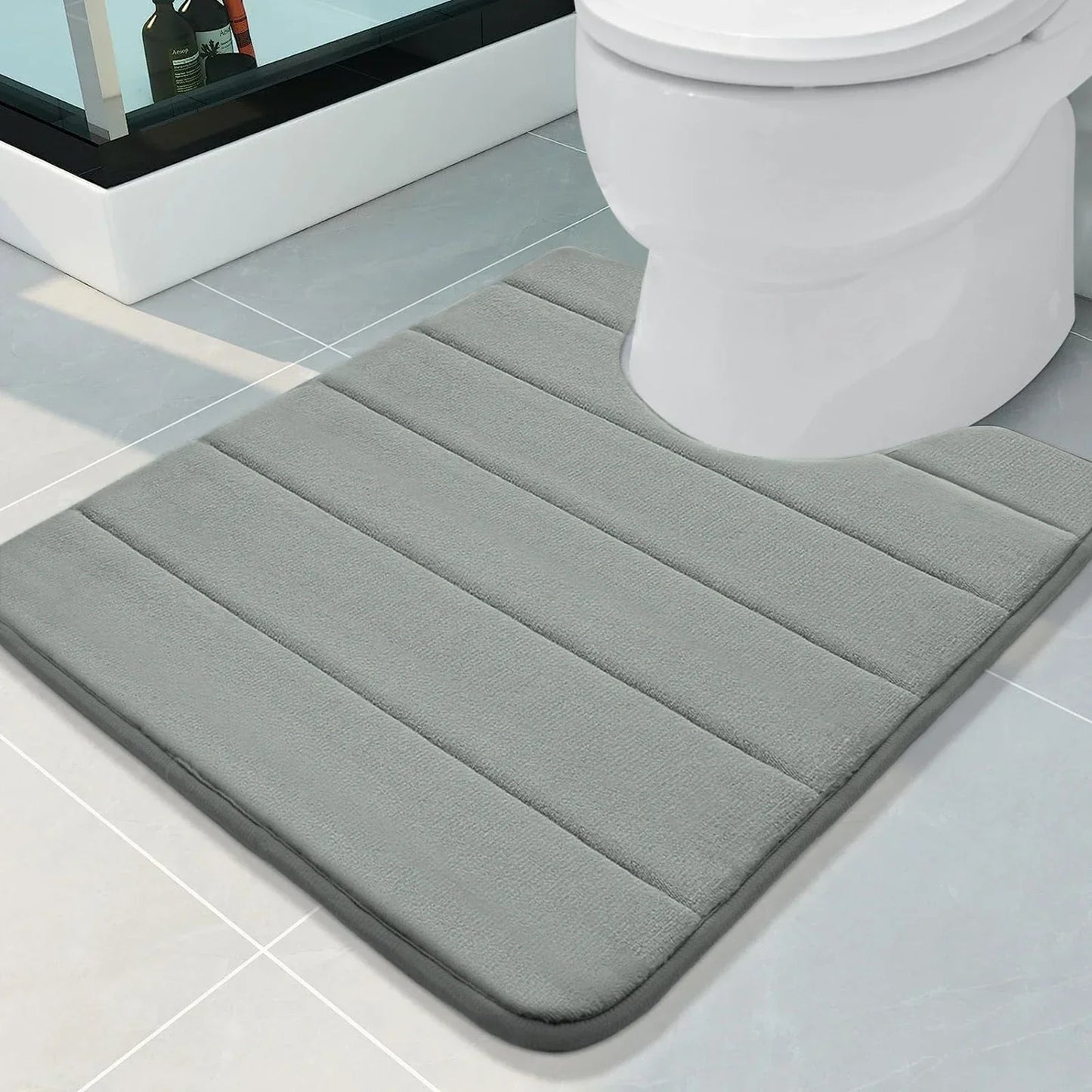 U-Shape Toilet Mat Non-Slip Shaggy Soft Pedestal Mat for Bathroom, Water Absorbent bath mat oilet Mat for Floor Dry Pedestal Mat Peaceful Pleasures Health and Wellness Memory Foam