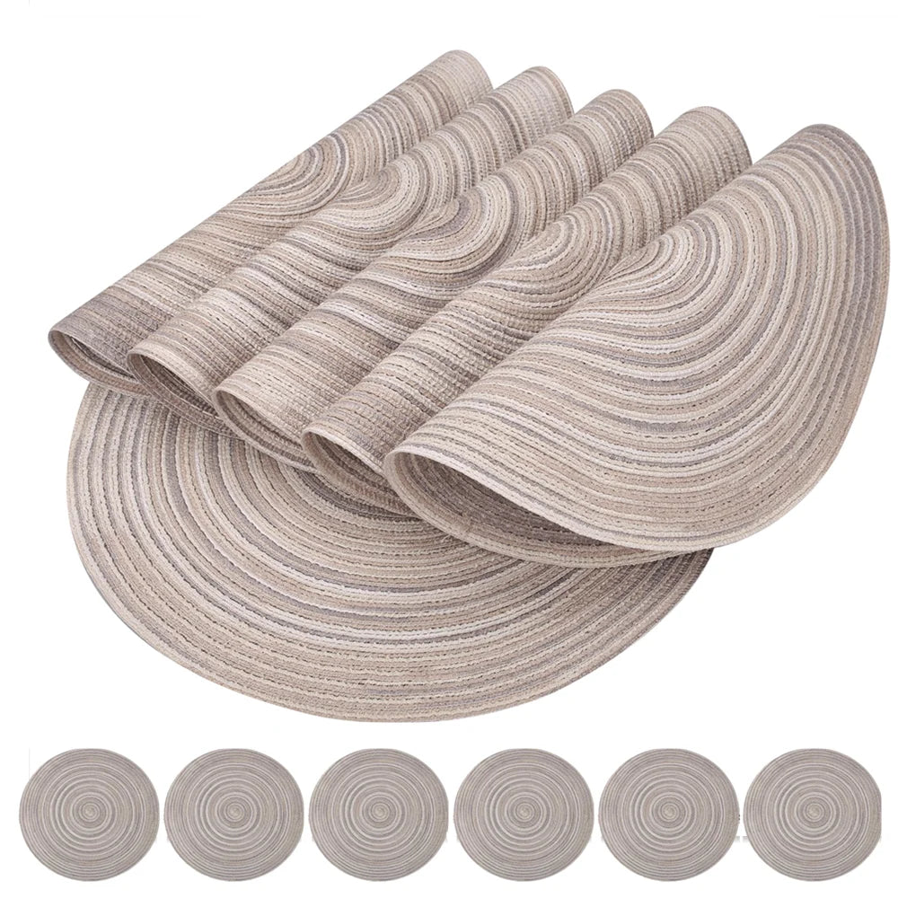 Round Braided Set of 6 Washable Round Placemats for Christmas Kitchen Wedding Dining Table 34cm Woven Heat Resistant Place Mats Peaceful Pleasures Health and Wellness Rainbow grey 1 set Round