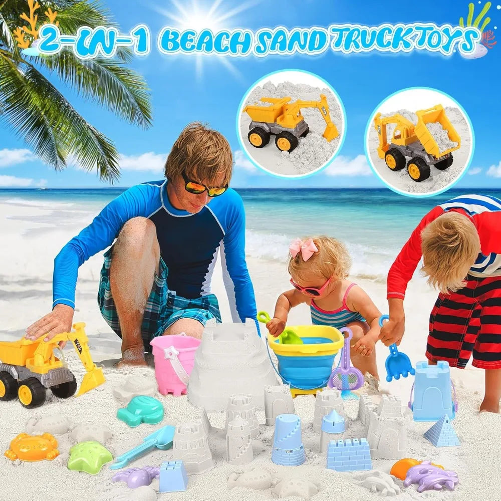 21-Piece Kids Beach Sand Toys Set – Excavator, Castle Molds & Bucket