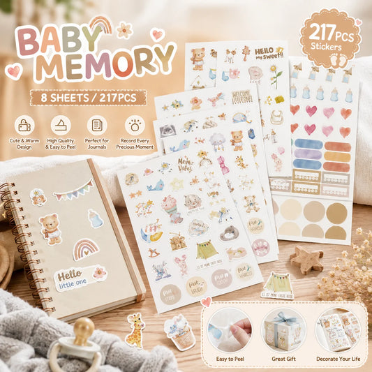 Baby Memory Stickers 8 Sheets Newborn Milestone Scrapbook Cute Matte Peaceful Pleasures Health and Wellness Default Title
