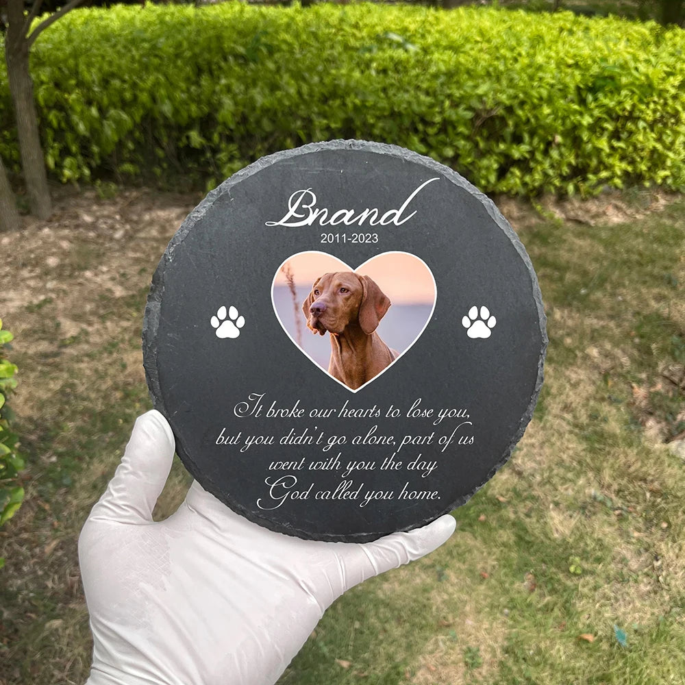 Personalized Pet Memorial Stone with Photo Printing Dog Grave Marker Plaque Custom Pet Memorial Garden Stone Slate with Name Peaceful Pleasures Health and Wellness