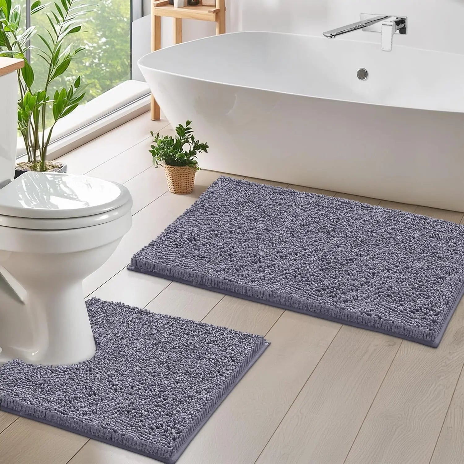 1/2Pieces Bathroom Rugs Non-Slip Chenille Bath Rug Ultra Soft Super Absorbent Bath Mat for Bathroom Toilet Tub Peaceful Pleasures Health and Wellness