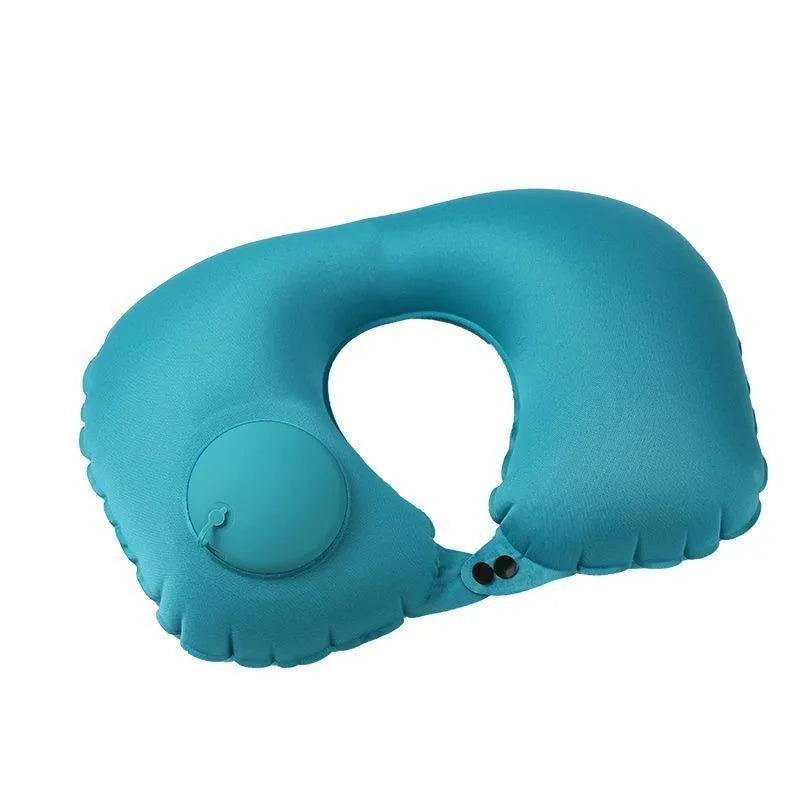 U-Shaped Inflatable Travel Neck Pillow – Press-Type Portable Inflatable Travel Pillow Peaceful Pleasures Health and Wellness SKY BLUE