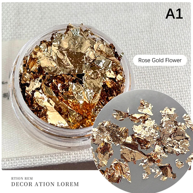 1Box Gold Foil Fragment Nail Glitter For DIY Nails Sticker Art Nail Decorations Multi Color Gold Leaf Flakes Peaceful Pleasures Health and Wellness A1
