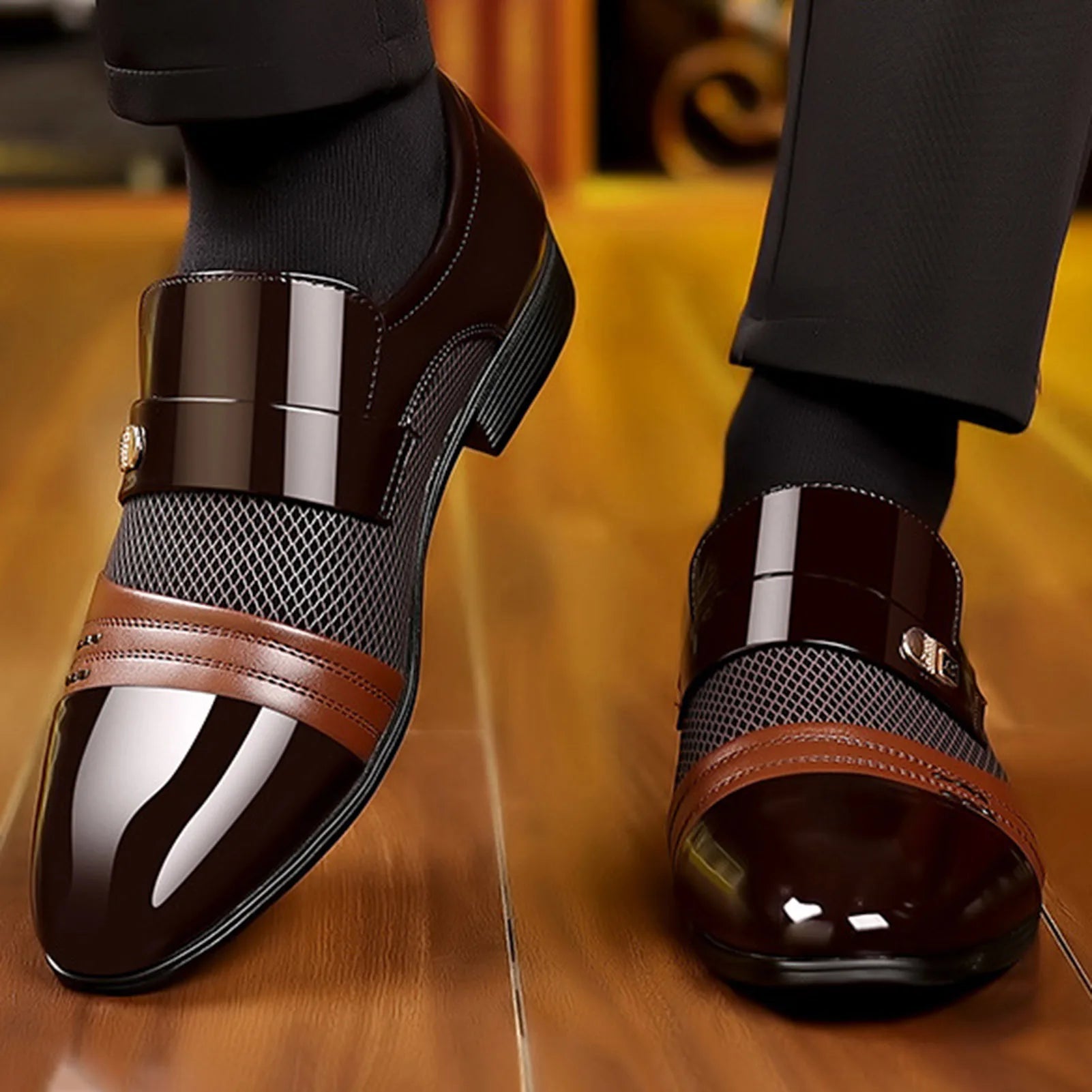 Men's Slip On Business Shoes Glossy Pointed Toe Uniform Modern Office Shoes Suitable for Office Evening Party Peaceful Pleasures Health and Wellness