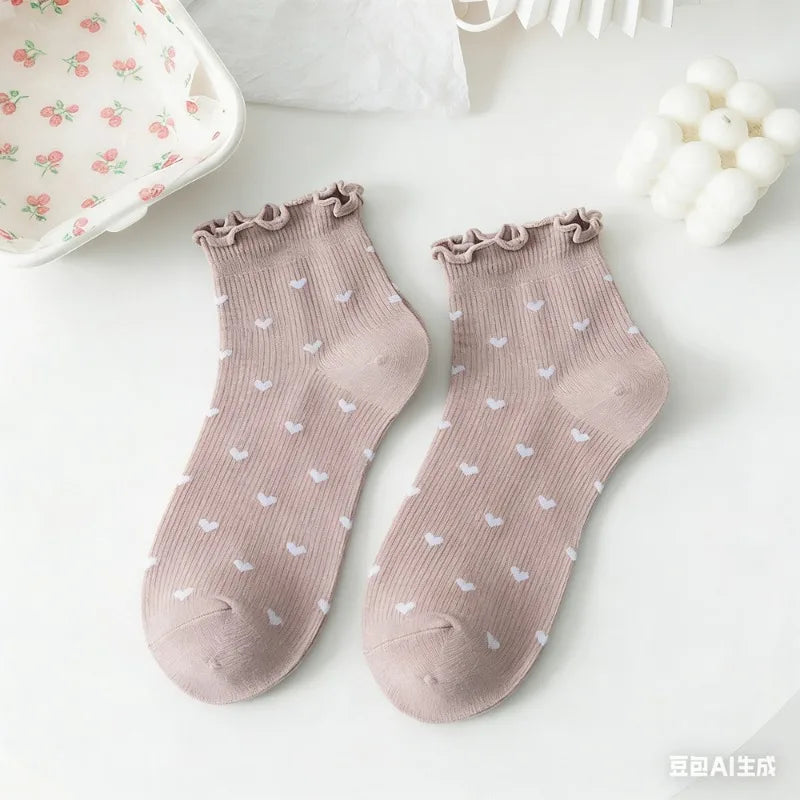 Women's Heart Ruffle Ankle Socks | Korean Fashion Low Cut