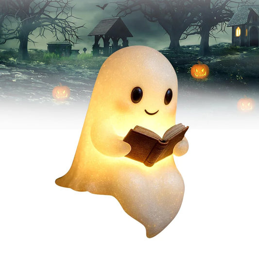 Cute Ghost Reading Lamp LED Sitting Ghost Reading A Book Night Light For Halloween Bathroom Bedside Decor Призрак Ночного Света Peaceful Pleasures Health and Wellness