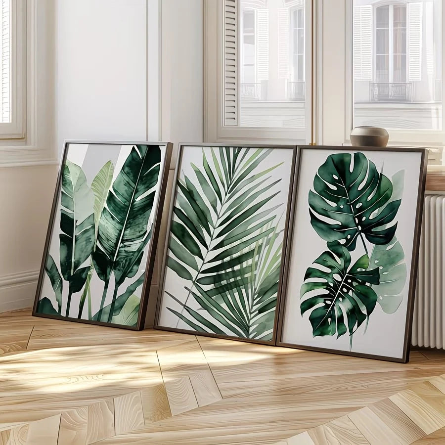 3-Piece Tropical Plant Canvas Wall Art | Green Botanical Print Set