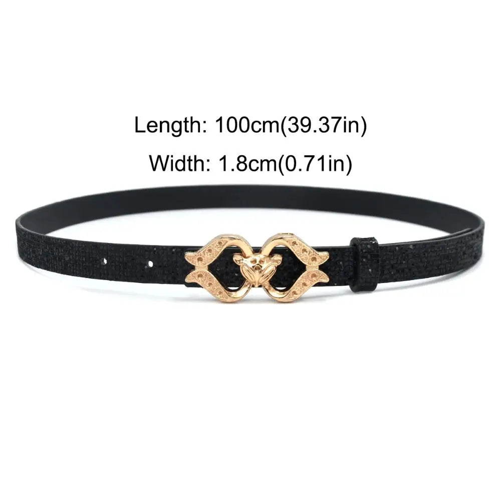 Women's Rhinestone Glitter Belt – Fox Buckle PU Leather
