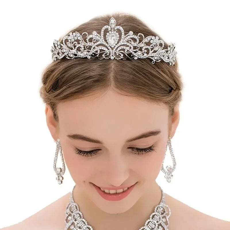 Wedding Hair Tiara Crystal Bridal Crown Silver Diadem Veil Tiaras