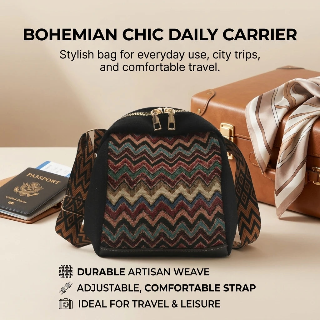 Ethnic Style Canvas Shoulder Bag For Women Large Capacity Mobile Phone Bag With Adjustable Strap Peaceful Pleasures Health and Wellness