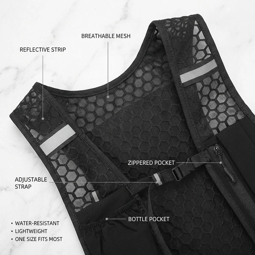 Lightweight Running Vest with Phone Holder New Reflective Hydration Water Chest Pack Storage for Sports Water Bottle Peaceful Pleasures Health and Wellness