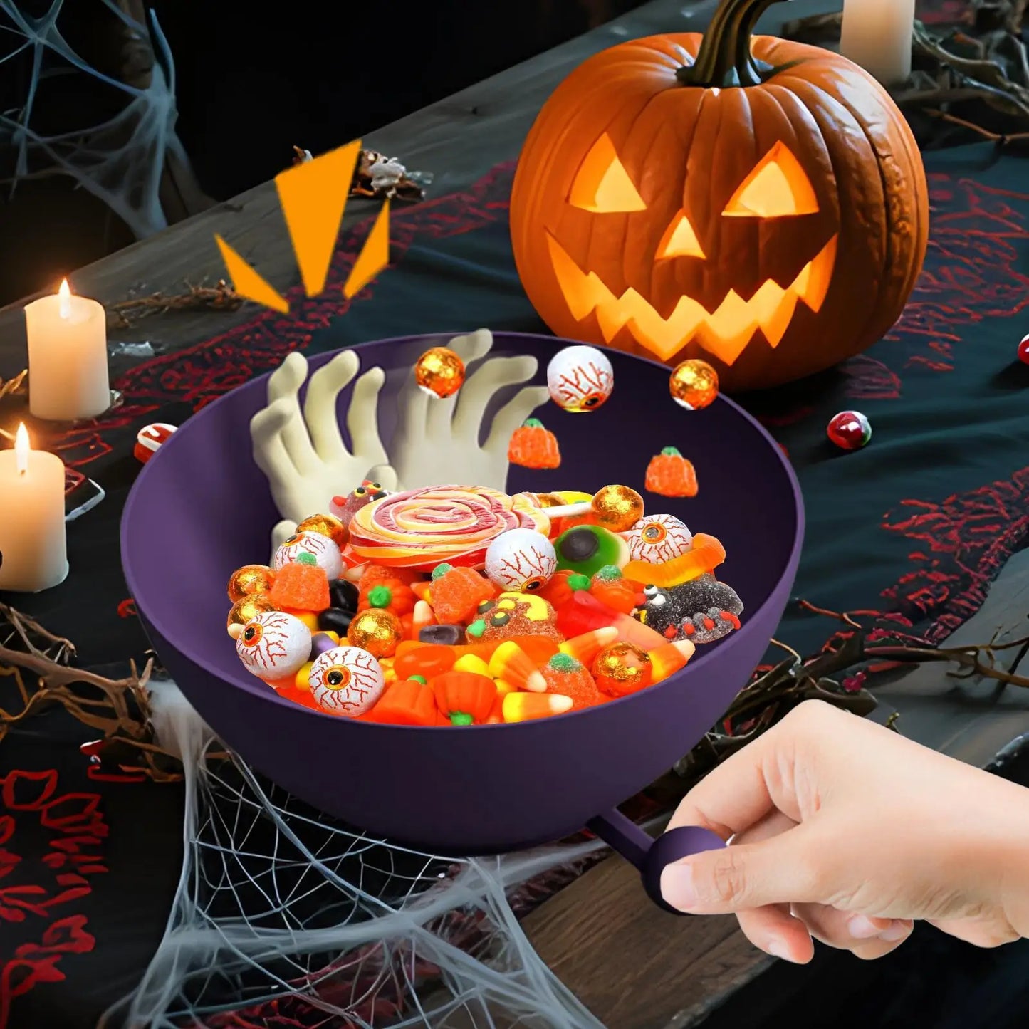 Halloween Bowl Trick or Treat Bucket Bucket Creative Movable Skeleton Hand Dish for Activities Festival Gathering Party Decor Peaceful Pleasures Health and Wellness