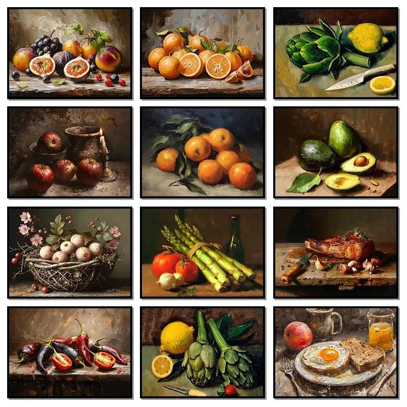 Vintage Kitchen Fruit Vegetable Still Life Canvas Wall Art Print