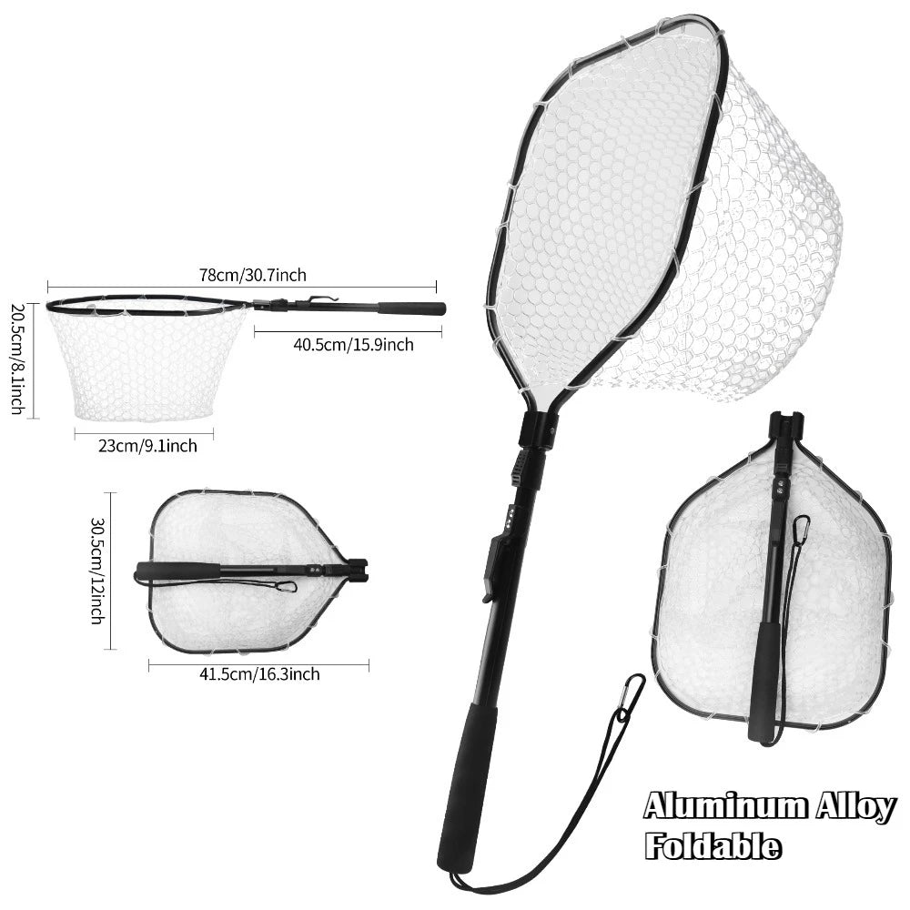 Fishing Landing Net with Telescopic Pole Anti-Slip Handle Collapsible Fishing Net for Saltwater Freshwater Fishing Hand Net Peaceful Pleasures Health and Wellness 42-78CM