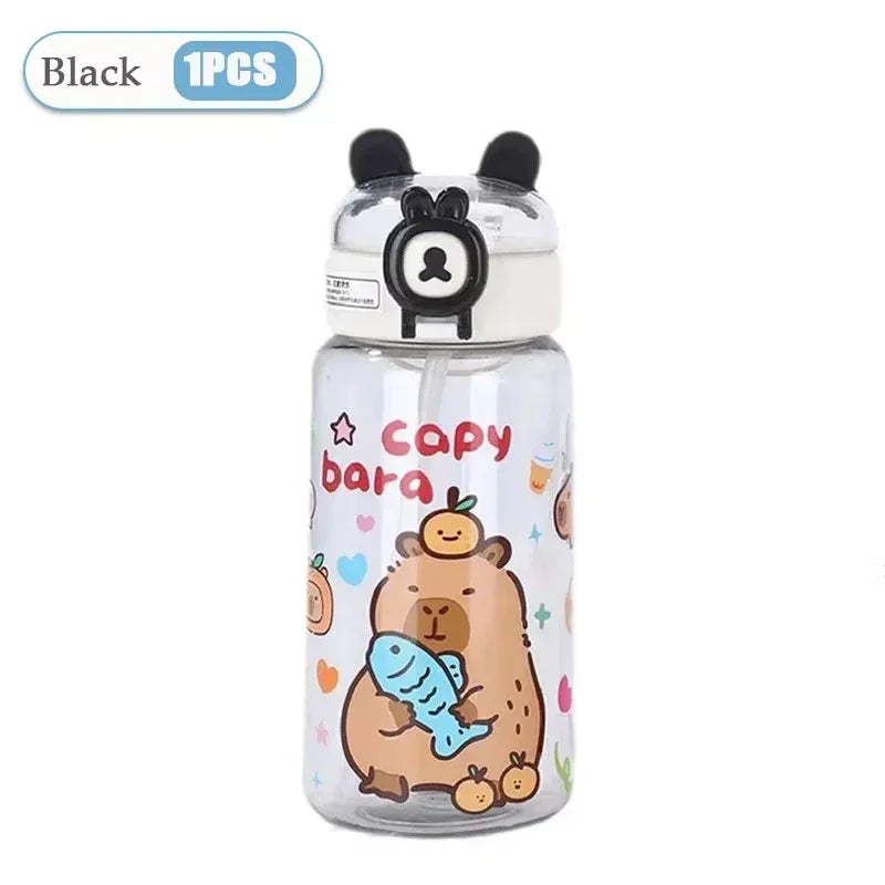 Capybara Cartoon Water Bottle 500ml Kids Sports Straw Cup