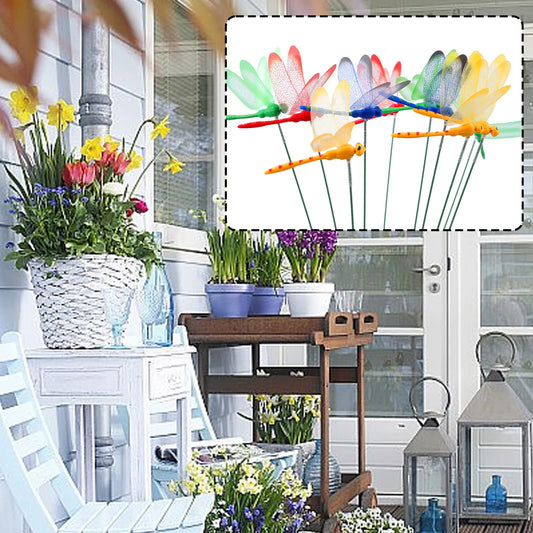 Dragonfly Stakes Outdoor Yard Flower Pot Bed Garden Decor Art 3D Peaceful Pleasures Health and Wellness