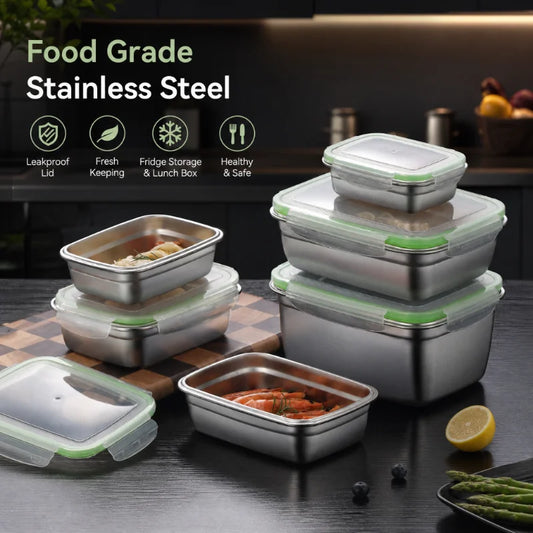 Stainless Steel Food Storage Container Fresh Keeping Crisper Box Insulated Kitchen Sealing Home Office Organizer Kitchen Items Peaceful Pleasures Health and Wellness