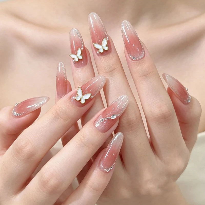 3D Butterfly Nail Charms Gold & Silver Flat Back Alloy 7pcs
