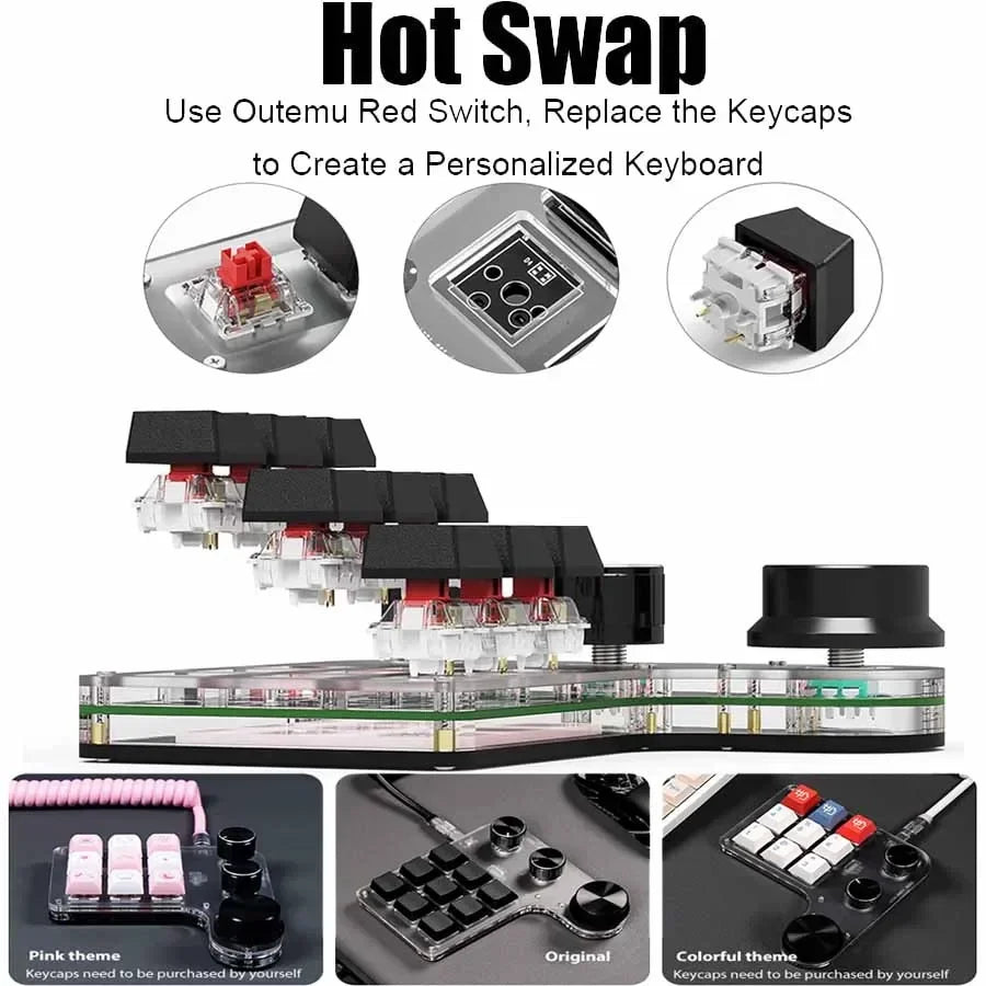 Mini Bluetooth Programming Macro Custom 3 Knob Keyboard RGB 12Key Copy Paste Photoshop Gaming Keypad Mechanical Hotswap Macropad Peaceful Pleasures Health and Wellness