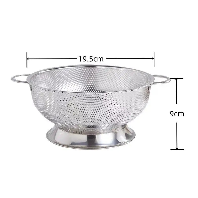 New Stainless Steel Colander With Double Handle Food Pasta Strainer Basket With Self-draining Solid Ring Base Fine Mesh Filter Peaceful Pleasures Health and Wellness 19cm