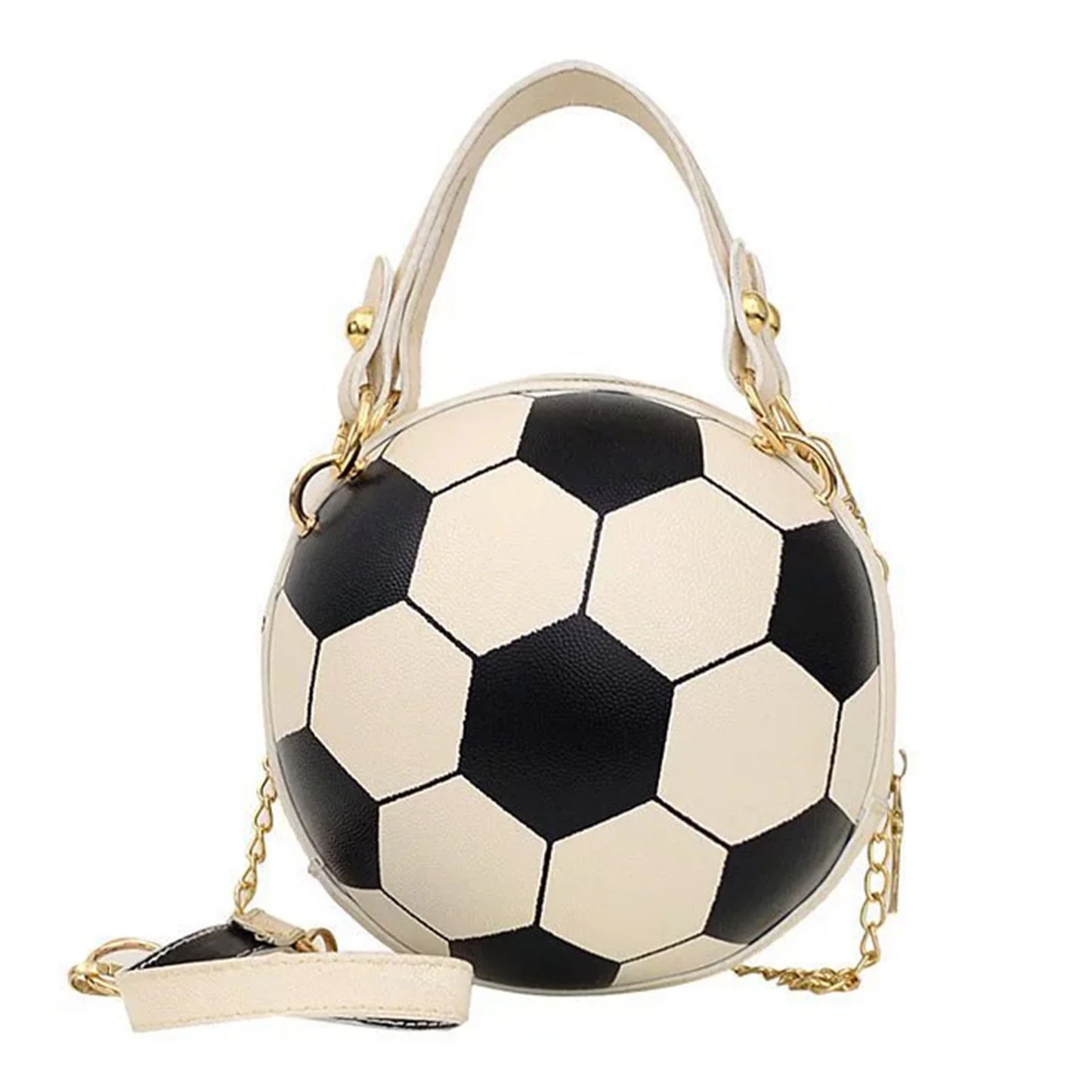Novelty Basketball Purse For Women PU Leather Basketball Soccer Shoulder Bag for Daily Shopping Travel Peaceful Pleasures Health and Wellness Football white