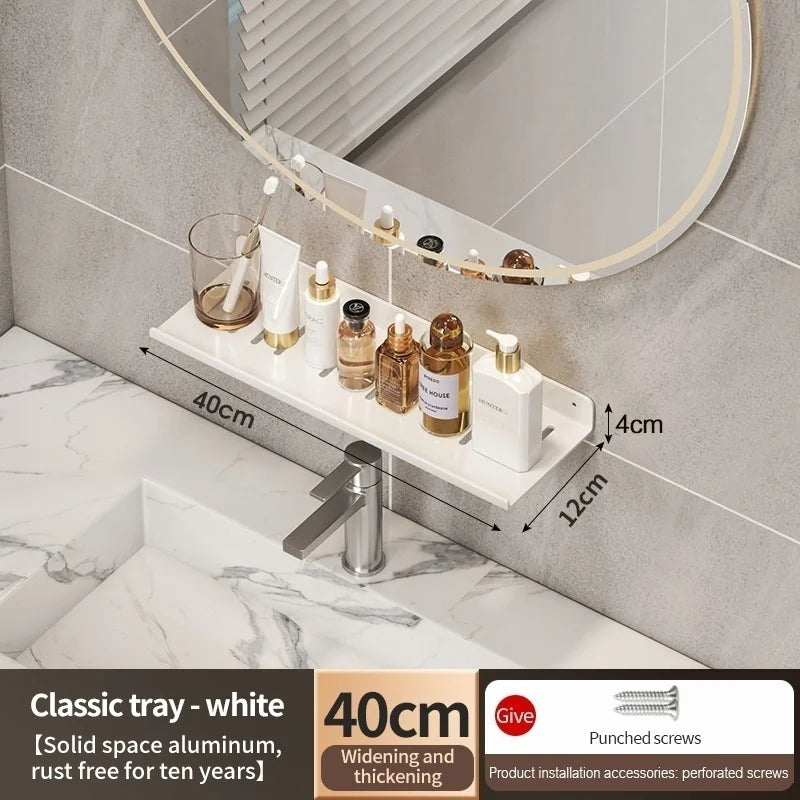 Wall-Mount Aluminum Bathroom Storage Rack & Faucet Tray