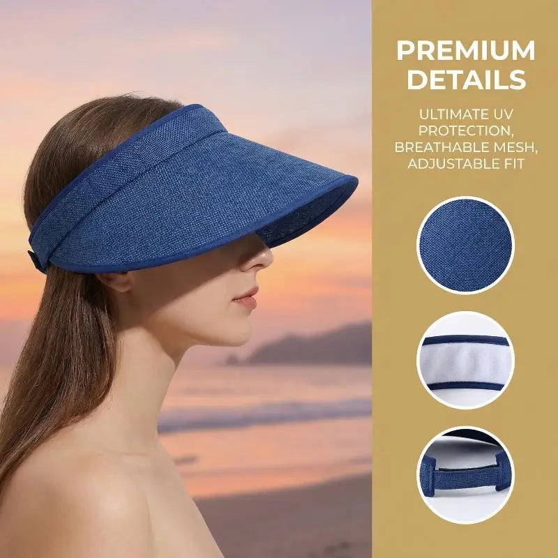 Women's Straw Sun Visor Hat – UV Protection Adjustable Beach Cap