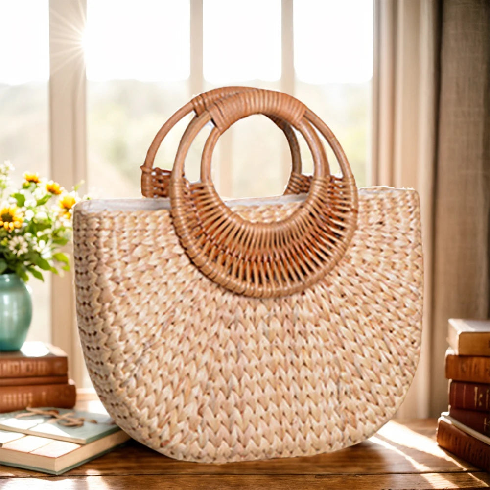 Women Straw Handbag Woven Top Handle Bag Travel Tote Purse Hobo Bag for Travel & Vacation Peaceful Pleasures Health and Wellness as show