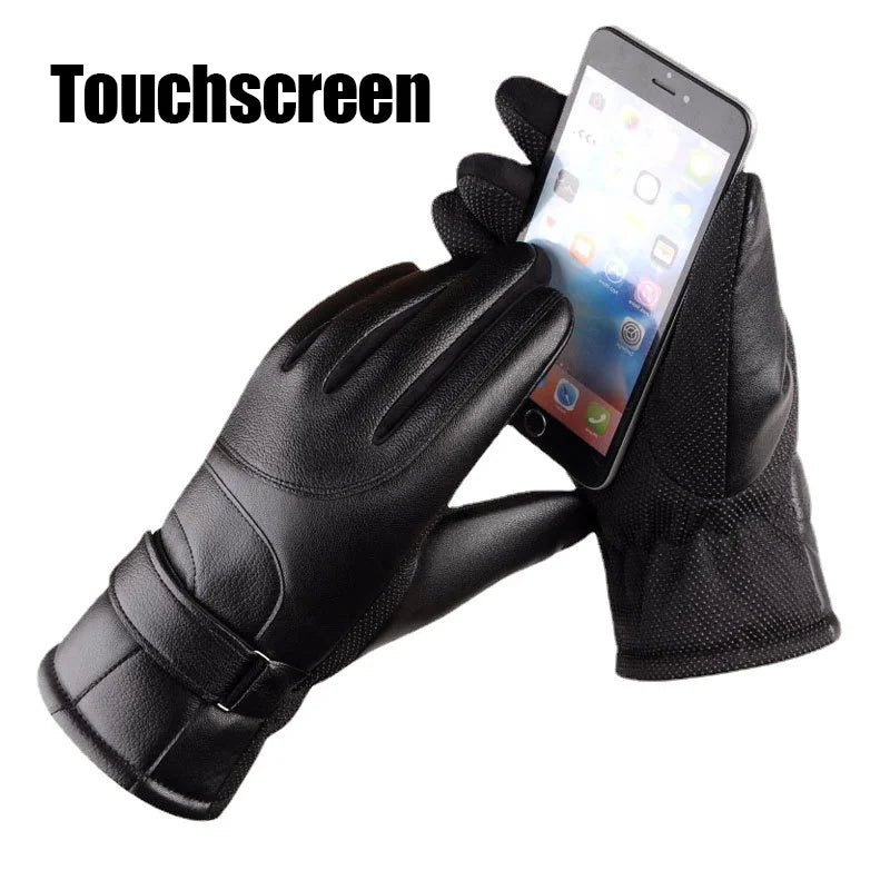 1 Pair Winter Cycling Leather Motorcycle Cotton Gloves Black Thick Velvet Cold Resistant And Windproof Cycling Cotton Gloves Peaceful Pleasures Health and Wellness