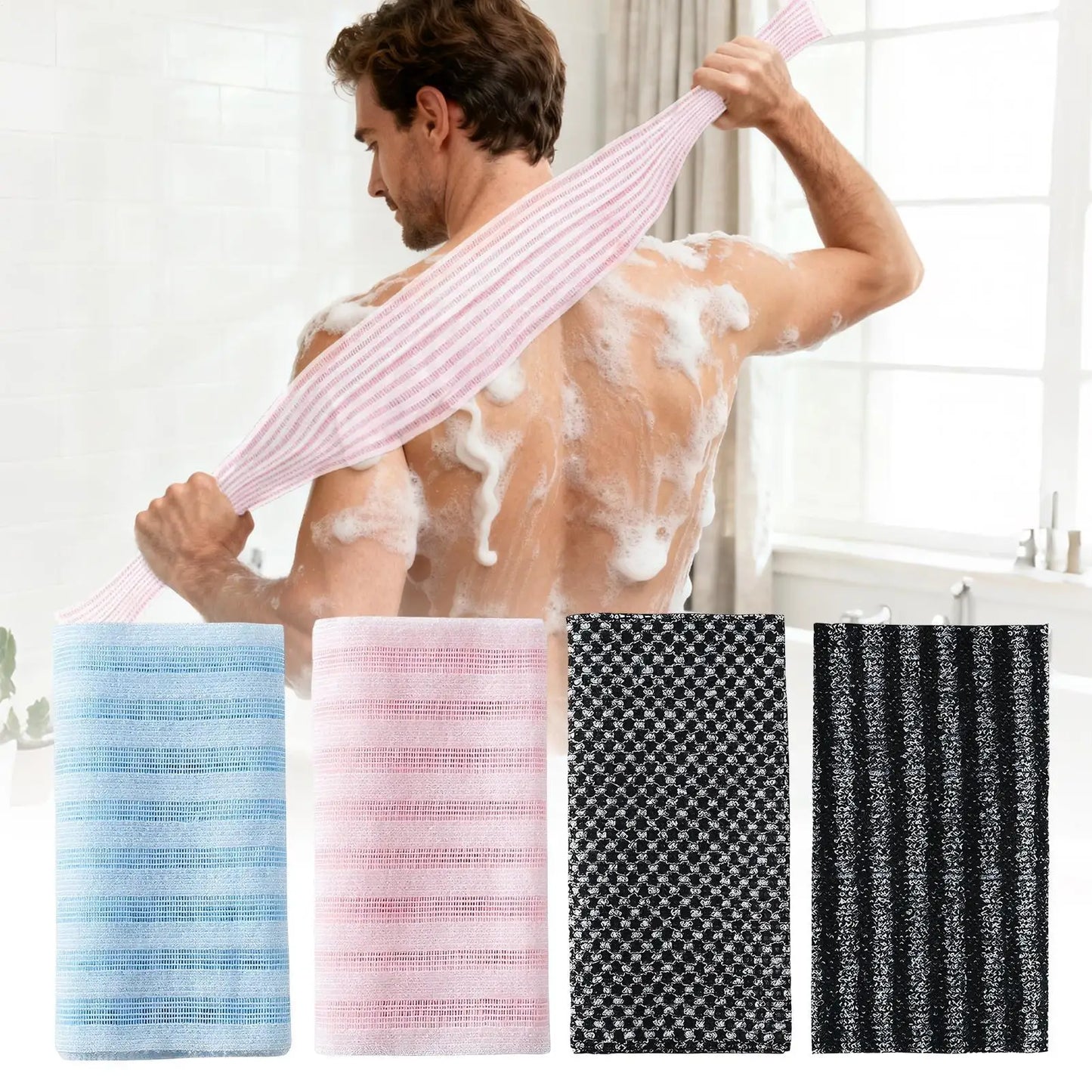Exfoliating Back Scrubber Towel – Dual-Texture Body Bath Cloth