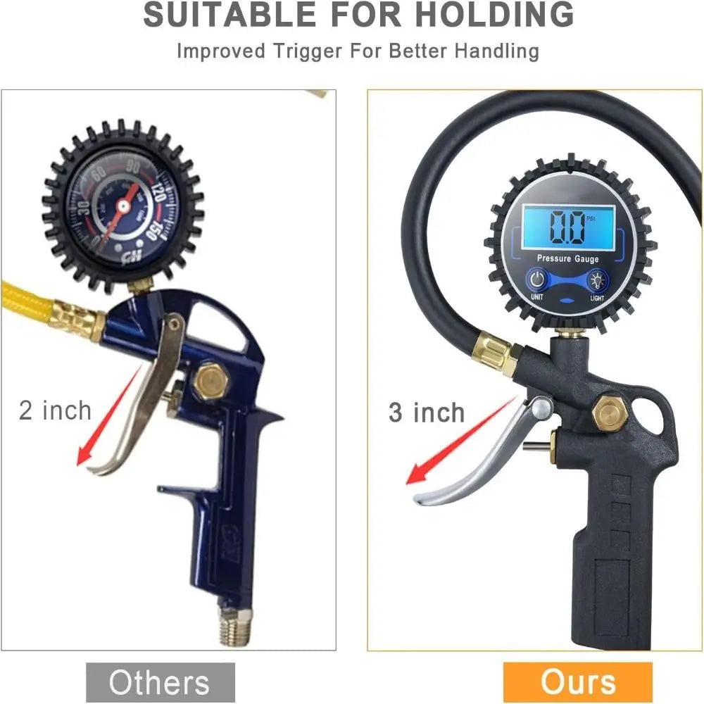 Digital Tire Pressure Gauge 250 PSI 0.1 Resolution Heavy Duty Air Chuck for Tire Inflator Compressor Peaceful Pleasures Health and Wellness