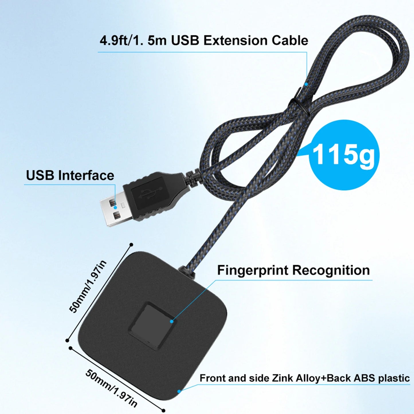 USB Fingerprint Reader with 5ft Cable Portable USB Fingerprint Logger Biometric Fingerprint Login Reader for Windows 11/10 Peaceful Pleasures Health and Wellness