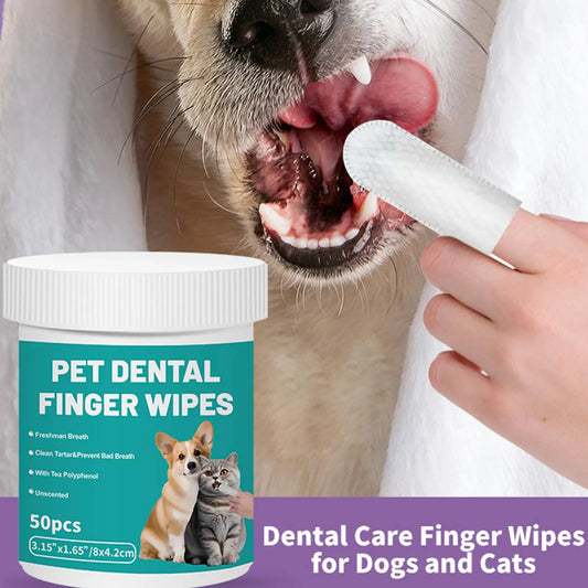 Pet Teeth Cleaning Wipes 50-Pack | Dog & Cat Bad Breath Pet Dental Wipes Peaceful Pleasures Health and Wellness