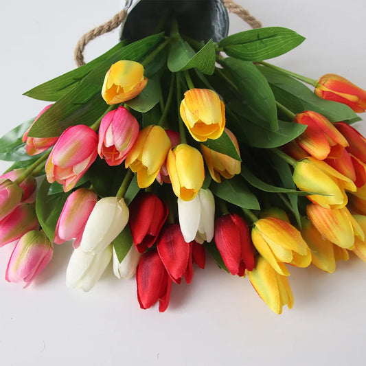 Silk Tulip Bouquet – 5 Artificial Flowers for Wedding & Home Artificial Flower Bouquet Peaceful Pleasures Health and Wellness