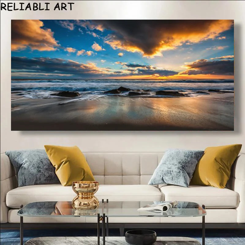 Modern Large Size Landscape Poster Wall Art Canvas Painting Sunset Beach Picture For Living Room Bedroom Home Decor No Frame Peaceful Pleasures Health and Wellness