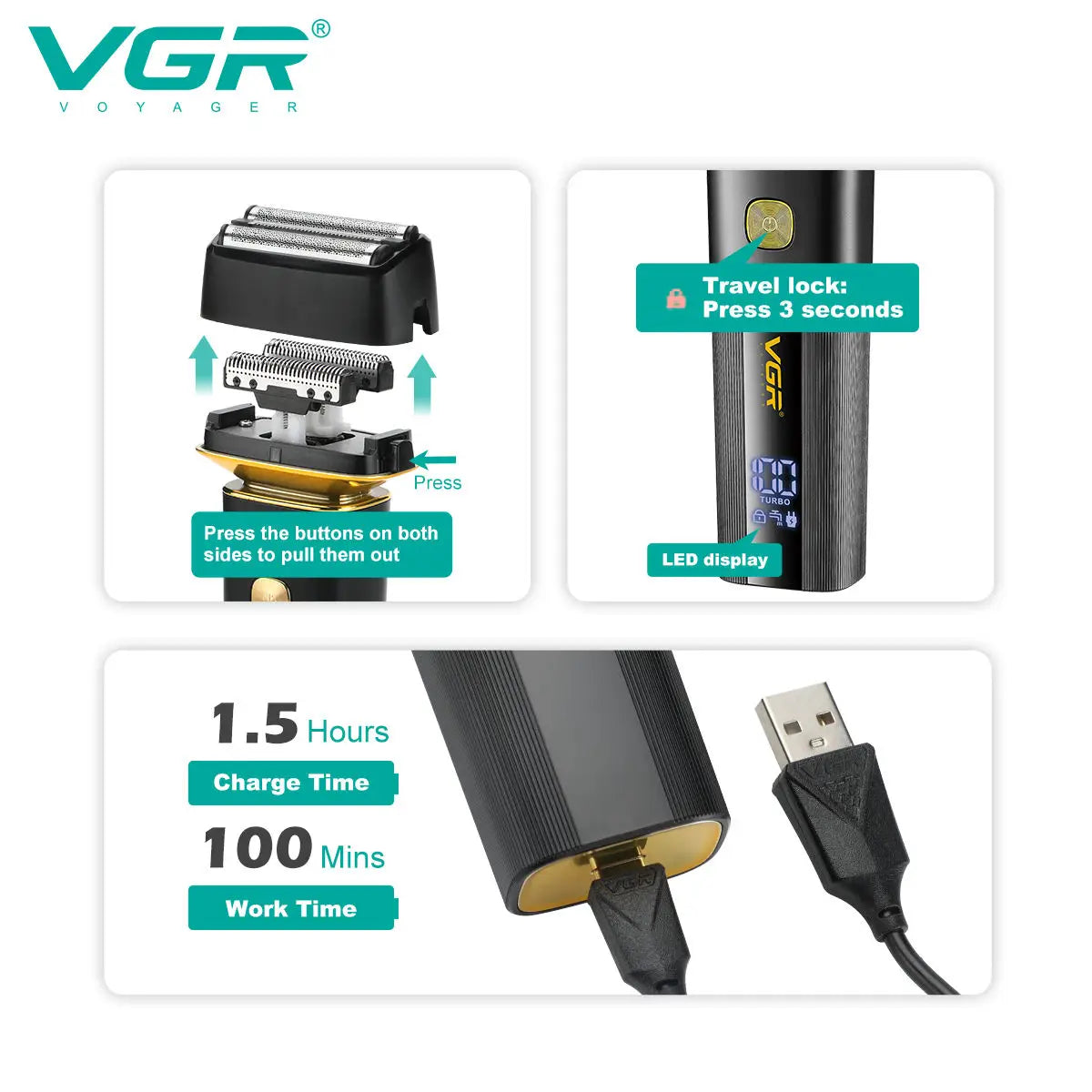 VGR 355 Pro 3D floating wet dry electric shaver for men, rechargeable facial electric shaver, washable hair trimmer Peaceful Pleasures Health and Wellness