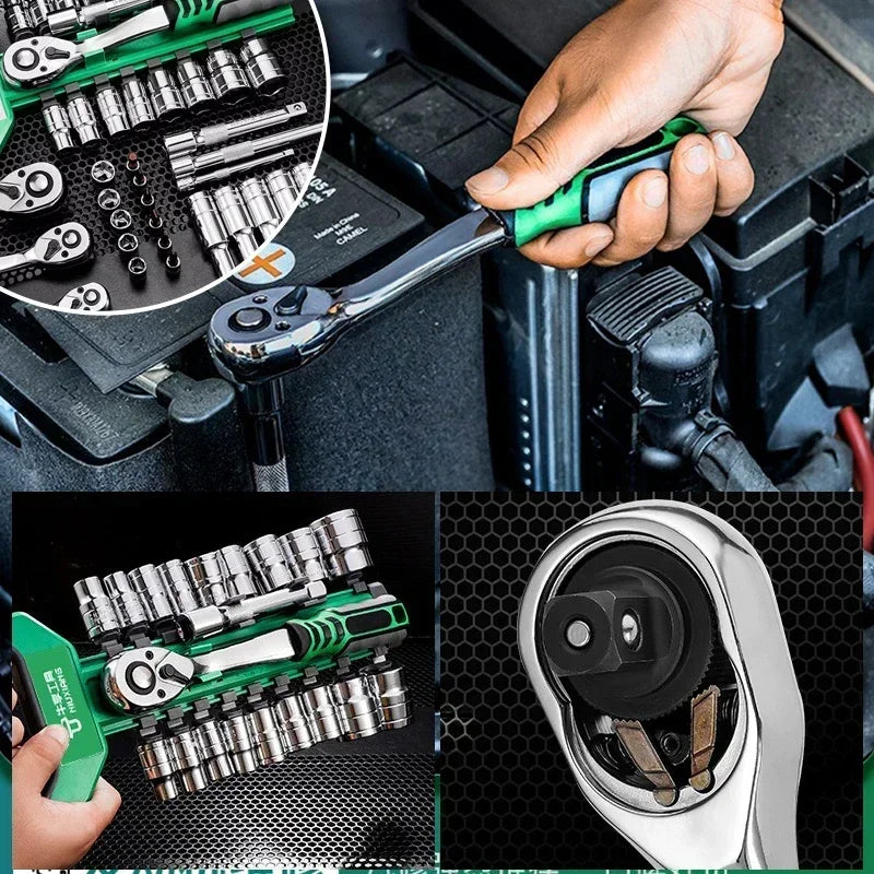 Ratchet Socket Wrench Set 1/4 3/8 Combination Motorcycle Car Repair Hand Tools Spanner Sleeves Head Auto Repairing Kit Peaceful Pleasures Health and Wellness