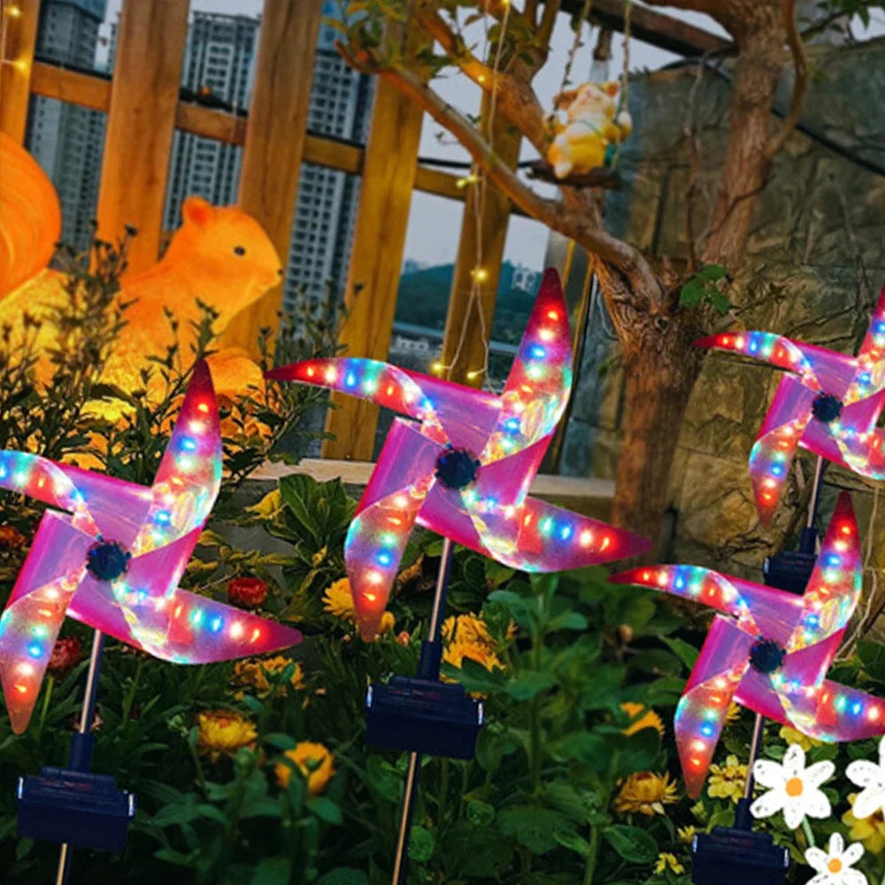 Solar Powered Lamp Wind Powered Rotation Waterproof Outdoor Garden Decor Yard Lawn Backyard Landscape Sun LED Pinwheel Lights Peaceful Pleasures Health and Wellness
