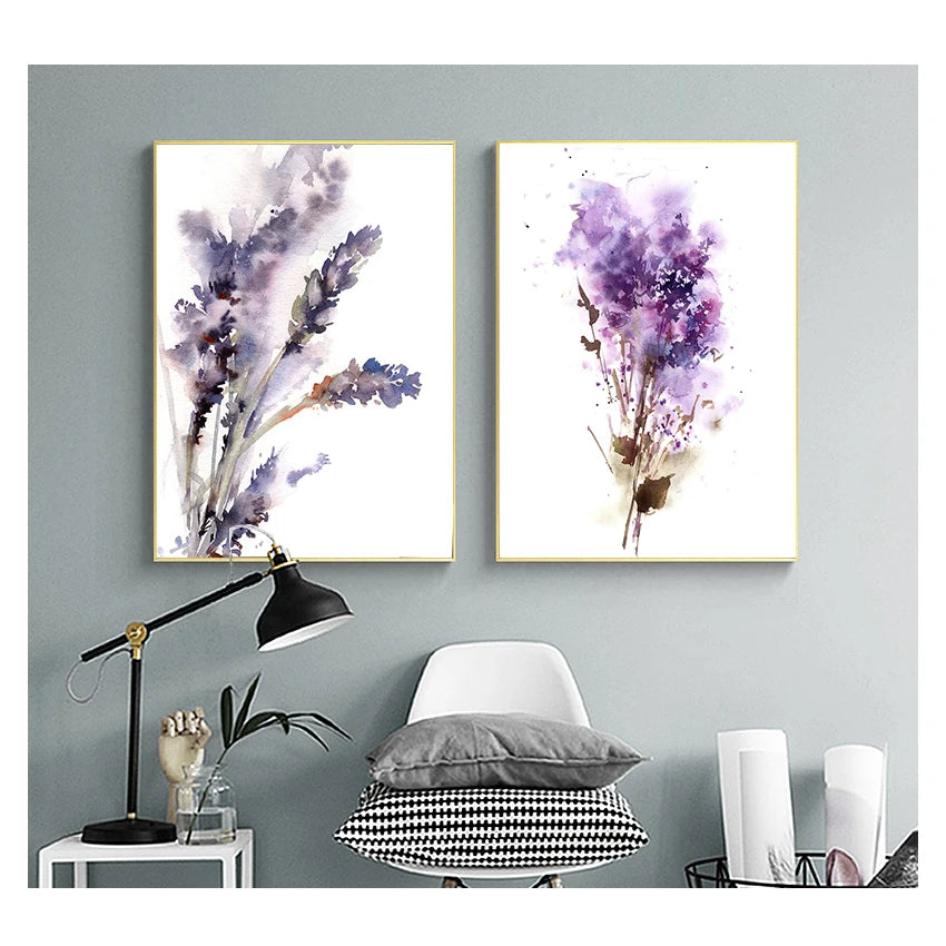 and Lilac Prints Flowers Painting Wall Art Canvas Painting Room Home Decor Unframed Abstract Botanical Purple Lavender Peaceful Pleasures Health and Wellness