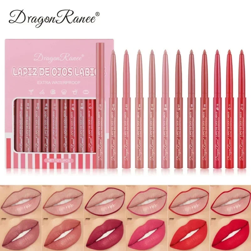 12-Color Waterproof Matte Lip Liner Pencil Set – Long-Lasting