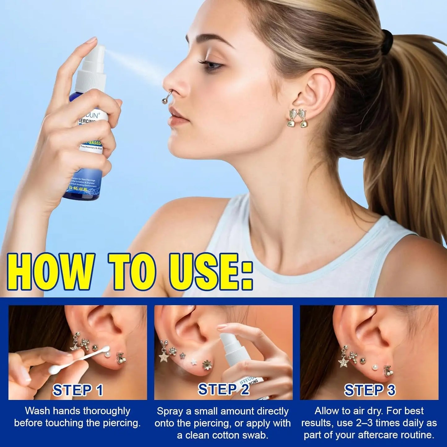 Piercing Aftercare Spray, Saline Spray for Piercings Cleaner for Ear, Belly & Nose - Gently Cleanses - Soothing & Gentle Peaceful Pleasures Health and Wellness