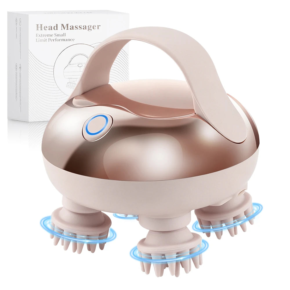 2-Speed Electric Cat Head Scratcher With 4 Claws Red Light Therapy For Scalp Massage Pet Stress Relief Handheld Hair Relaxation Peaceful Pleasures Health and Wellness Champagne