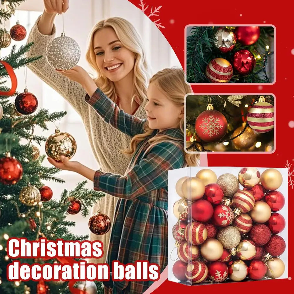 50Pcs Christmas Tree Ball Ornaments Red Gold Baubles Set