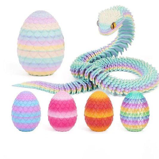 3D Printed Articulated Snake Figurine & Dragon Egg Desk Toy Articulated Figurine Toy Peaceful Pleasures Health and Wellness
