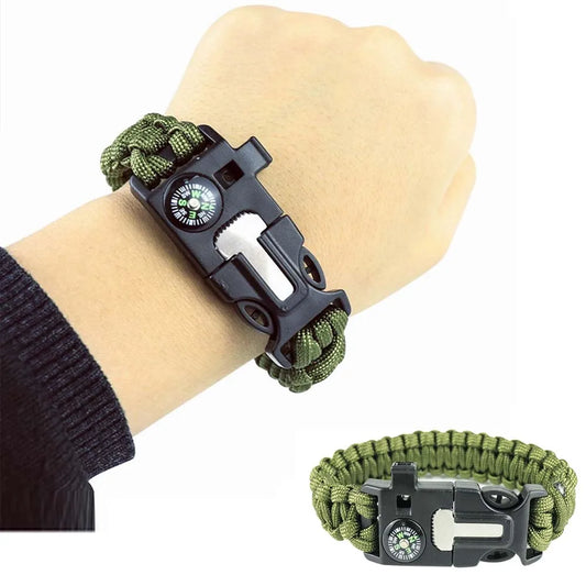 (No flint) Outdoor Survival Umbrella Rope SOS Bracelet Emergency Rescue Bracelet EDC Camping Survival Compass Whistle Peaceful Pleasures Health and Wellness