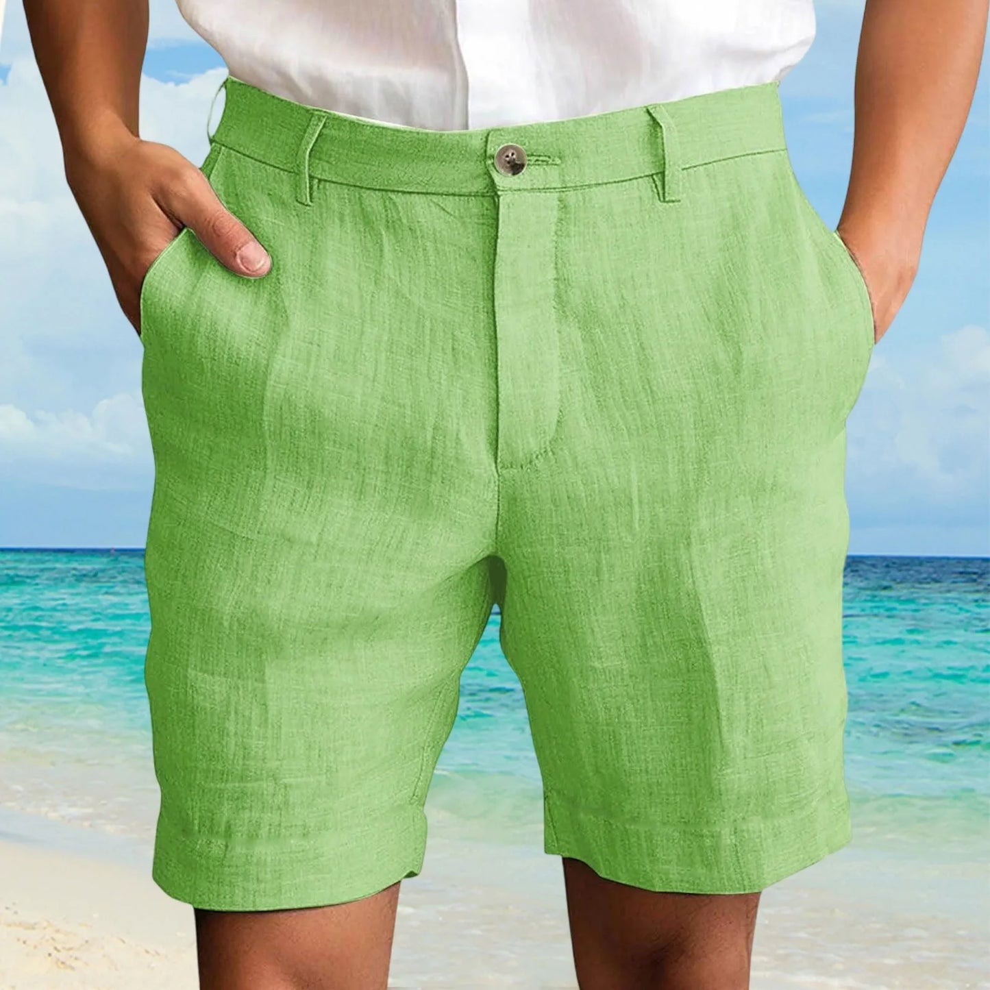 Men's Cotton Linen Shorts – Casual Beach Pocket Pants S–XXXL