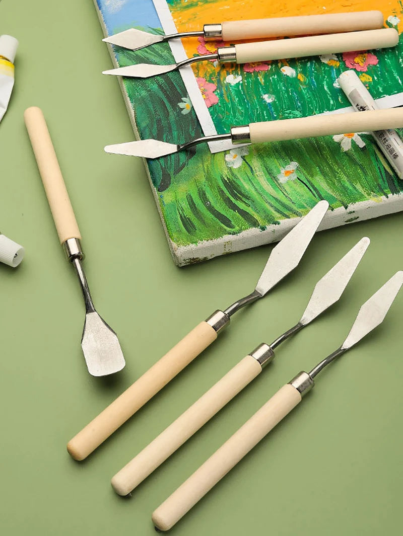 Painting Stainless Steel Spatula Oil Paint Wood Handle Flexible